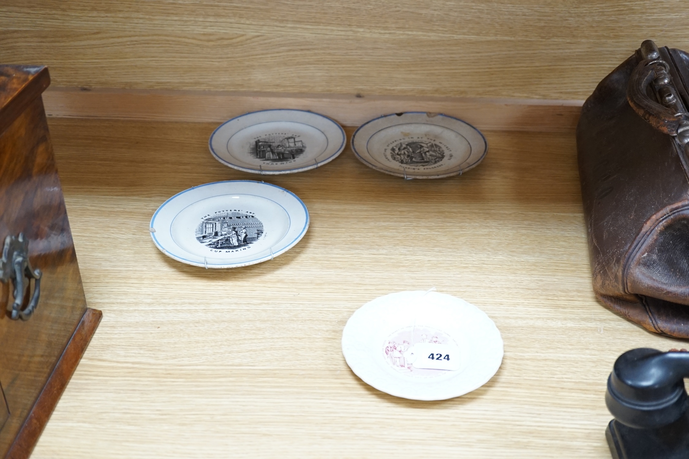 Eight small early 19th century Staffordshire nursery plates, largest 19.5cm. Condition - poor to fair